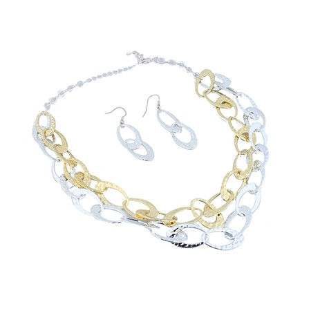 Gold plated and Silver Oval Double Chain Set - Click Image to Close